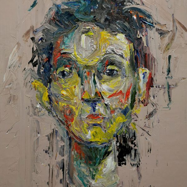 Obraz s názvem ”Úmysly” je namalovaný akrylovými barvami na dřevěnou desku. Motiv obrazu je mužský portrét.